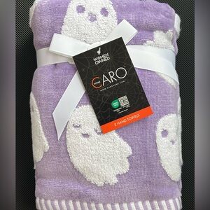Halloween 👻 GHOST 2 pack Hand Towels Kitchen Bathroom Purple & White NWT Cotton